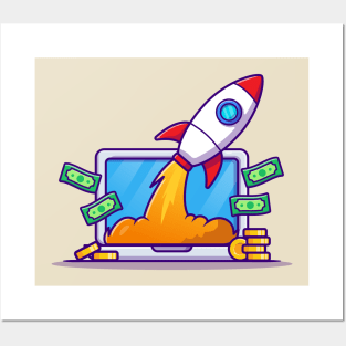 Laptop With Money And Rocket Posters and Art